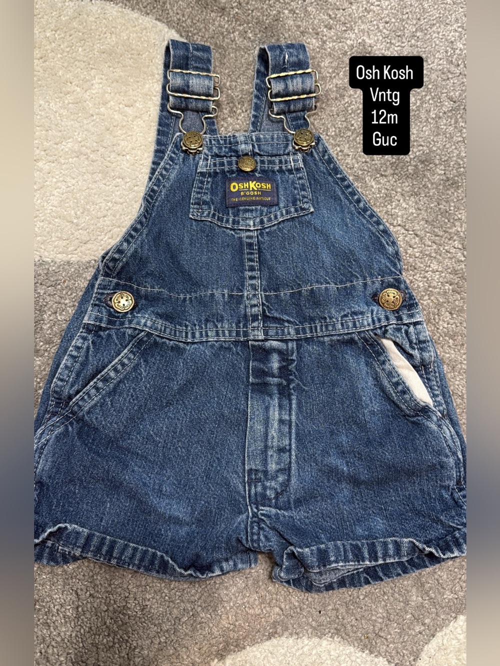 Vintage OshKosh B'gosh Dark Blue Denim Short Overalls for Kids